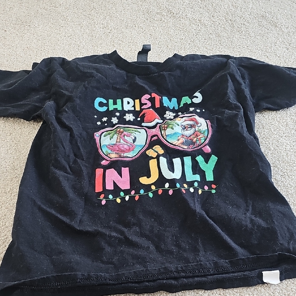 Kids Black Christmas in July T-Shirt- size medium